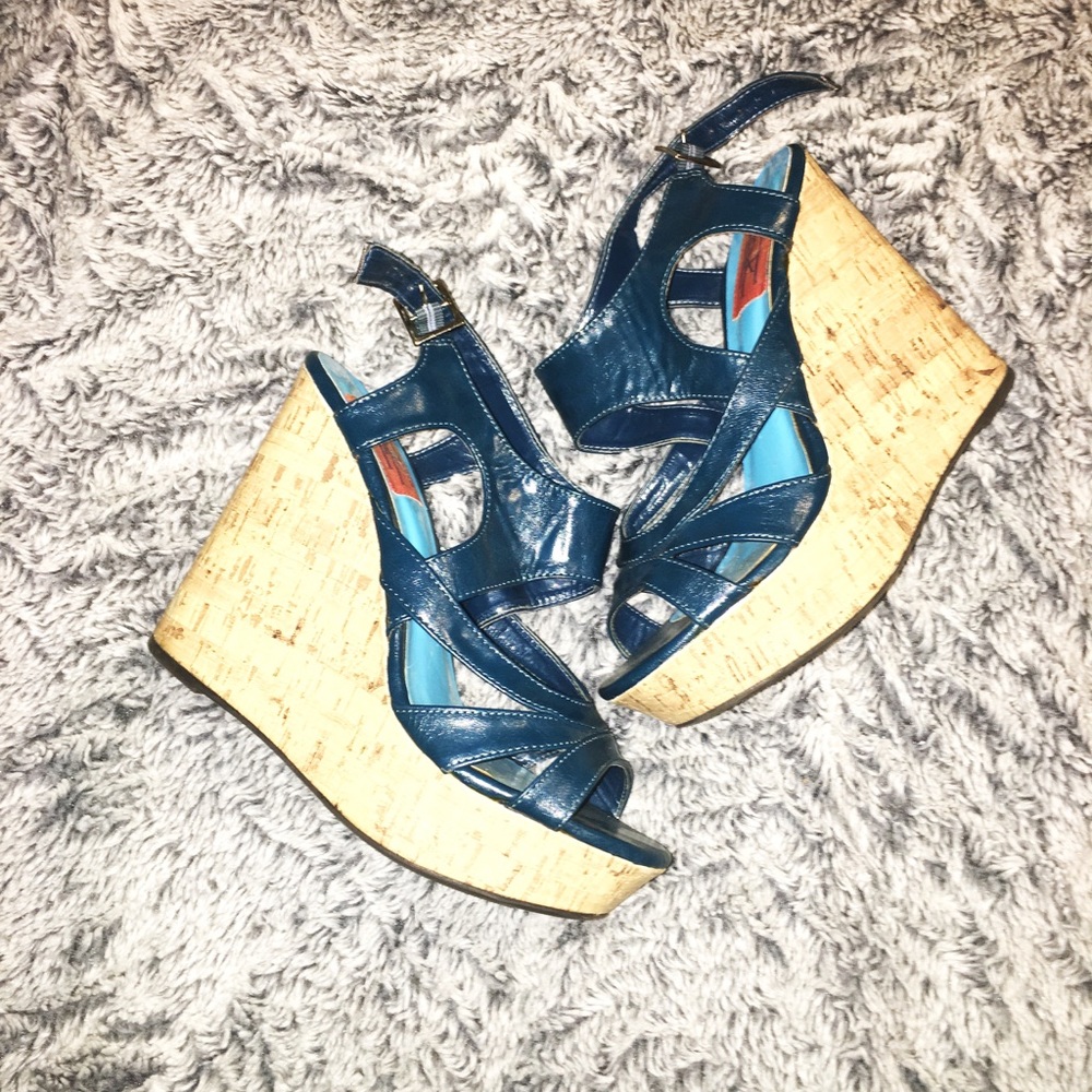 Dark teal and cork wedges